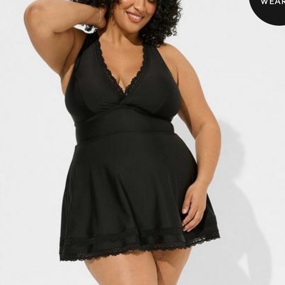 Torrid Black Lace Trim One Piece Swimsuit - Picture 1 of 6